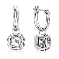 Stilla drop earrings, Square cut, White, Rhodium plated by SWAROVSKI