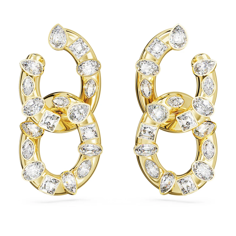 Dextera hoop earrings, Mixed cuts, Interlocking loop, White, Gold-tone plated by SWAROVSKI