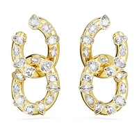 Dextera hoop earrings, Mixed cuts, Interlocking loop, White, Gold-tone plated by SWAROVSKI