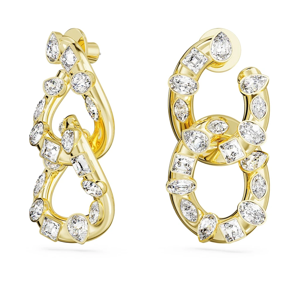 Dextera hoop earrings, Mixed cuts, Interlocking loop, White, Gold-tone plated by SWAROVSKI