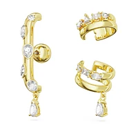Dextera ear cuff, Set (3), Mixed cuts, White, Gold-tone plated by SWAROVSKI