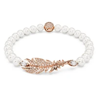Nice bracelet, Crystal pearl, Feather, White, Rose gold-tone plated by SWAROVSKI