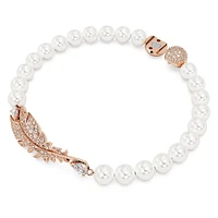 Nice bracelet, Crystal pearl, Feather, White, Rose gold-tone plated by SWAROVSKI