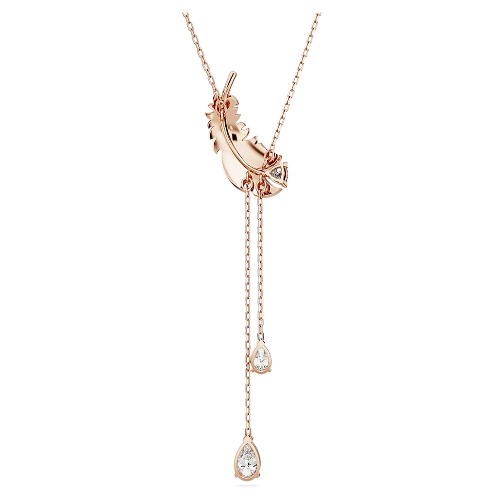 Nice Y pendant, Feather, White, Rose gold-tone plated by SWAROVSKI