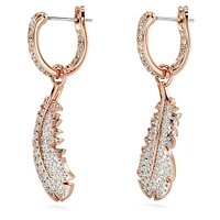 Nice drop earrings, Feather, White, Rose gold-tone plated by SWAROVSKI