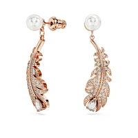 Nice drop earrings, Crystal pearl, Mixed cuts, Feather, White, Rose gold-tone plated by SWAROVSKI