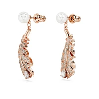 Nice drop earrings, Crystal pearl, Mixed cuts, Feather, White, Rose gold-tone plated by SWAROVSKI