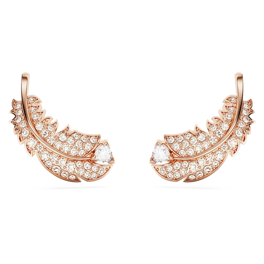 Nice stud earrings, Feather, White, Rose gold-tone plated by SWAROVSKI
