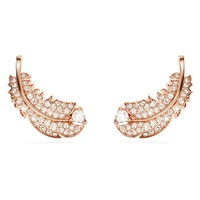 Nice stud earrings, Feather, White, Rose gold-tone plated by SWAROVSKI