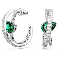 Hyperbola hoop earrings, Mixed cuts, Green, Rhodium plated by SWAROVSKI