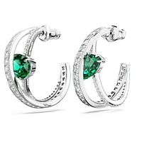 Hyperbola hoop earrings, Mixed cuts, Green, Rhodium plated by SWAROVSKI