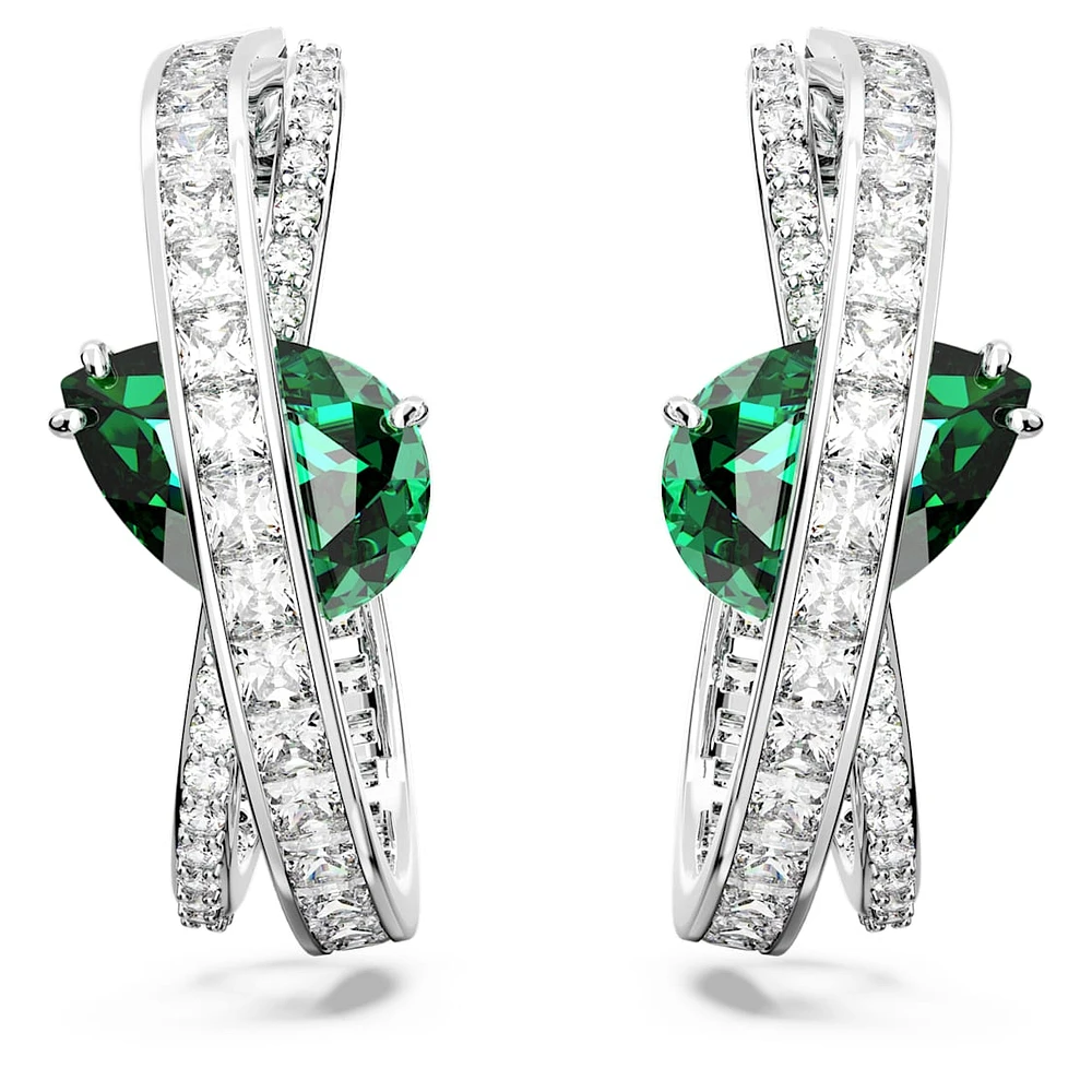 Hyperbola hoop earrings, Mixed cuts, Green, Rhodium plated by SWAROVSKI