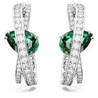 Hyperbola hoop earrings, Mixed cuts, Green, Rhodium plated by SWAROVSKI