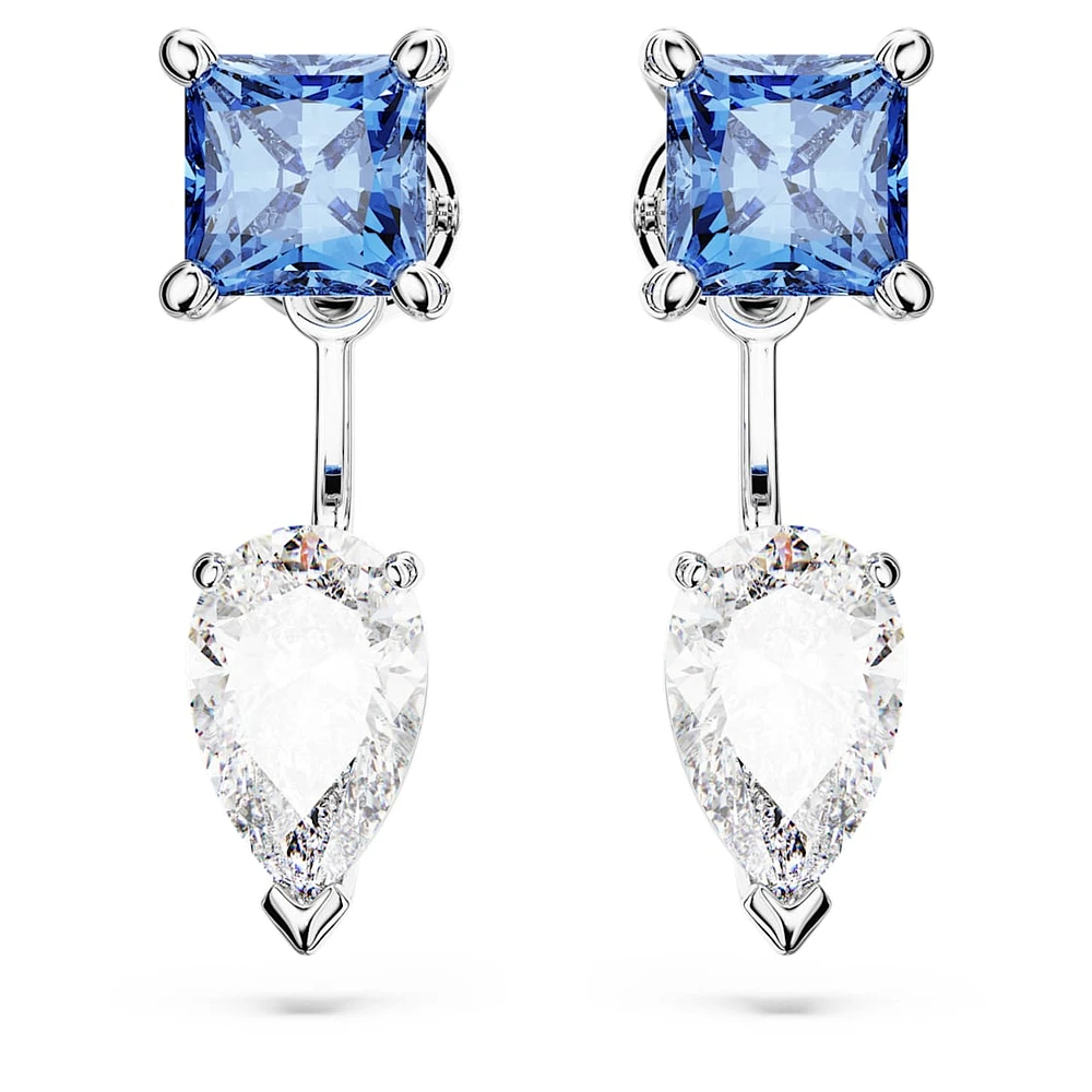 Mesmera earring jackets, Mixed cuts, Detachable, Blue, Rhodium plated by SWAROVSKI