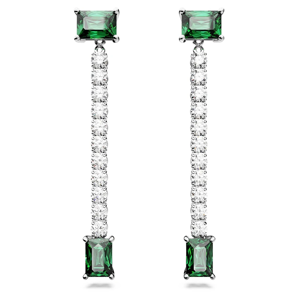 Matrix drop earrings, Mixed cuts, Green, Rhodium plated by SWAROVSKI