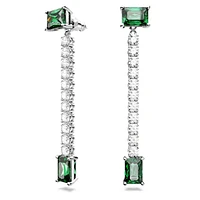 Matrix drop earrings, Mixed cuts, Green, Rhodium plated by SWAROVSKI