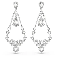 Mesmera clip earrings, Mixed cuts, Chandelier, Long, White, Rhodium plated by SWAROVSKI