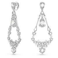 Mesmera clip earrings, Mixed cuts, Chandelier, Long, White, Rhodium plated by SWAROVSKI
