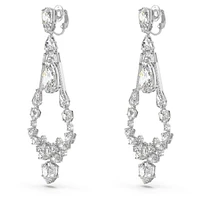 Mesmera clip earrings, Mixed cuts, Chandelier, Long, White, Rhodium plated by SWAROVSKI