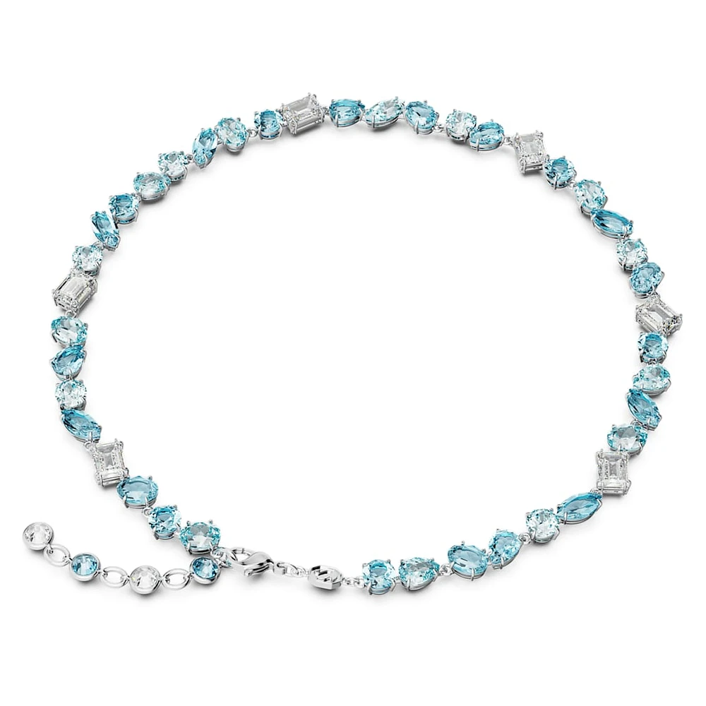 Gema necklace, Mixed cuts, Blue, Rhodium plated by SWAROVSKI