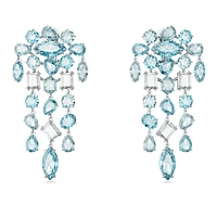 Gema clip earrings, Mixed cuts, Chandelier, Extra long, Blue, Rhodium plated by SWAROVSKI