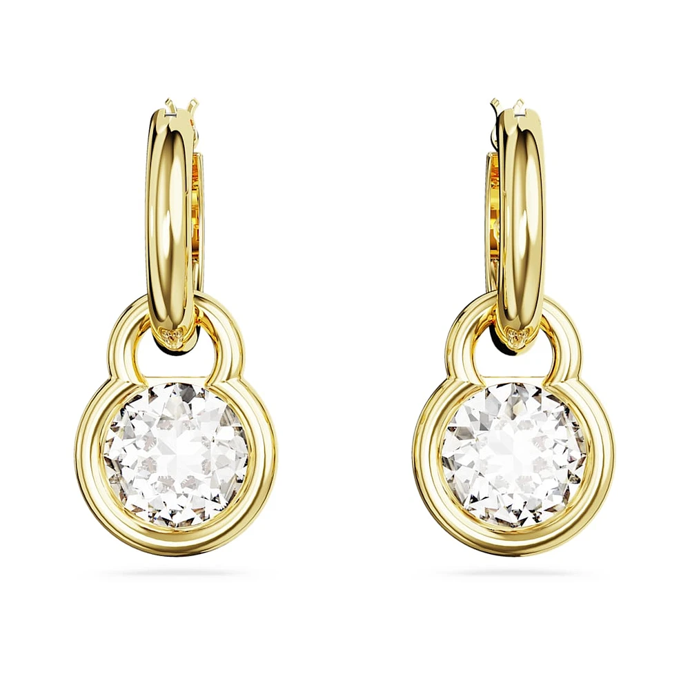 Dextera drop earrings, Round cut, White, Gold-tone plated by SWAROVSKI