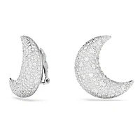 Luna clip earrings, Moon, White, Rhodium plated by SWAROVSKI