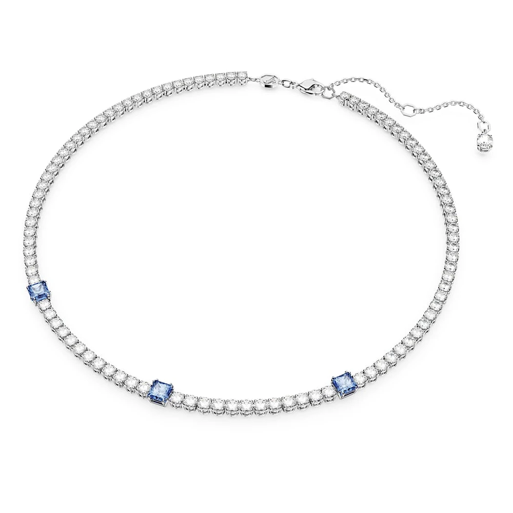 Matrix Tennis necklace, Mixed cuts, Blue, Rhodium plated by SWAROVSKI