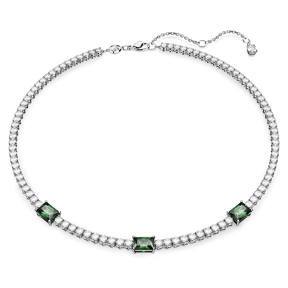 Matrix Tennis necklace, Mixed cuts, Green, Rhodium plated by SWAROVSKI
