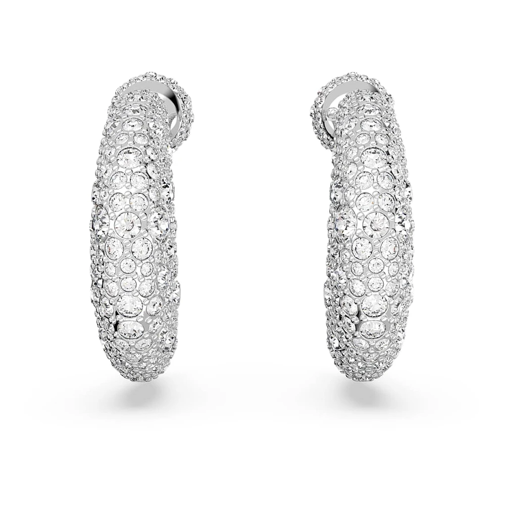 Luna drop earrings, Moon, White, Rhodium plated by SWAROVSKI