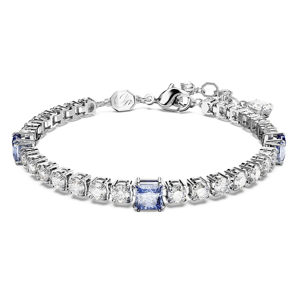 Matrix Tennis bracelet, Mixed cuts, Blue, Rhodium plated by SWAROVSKI