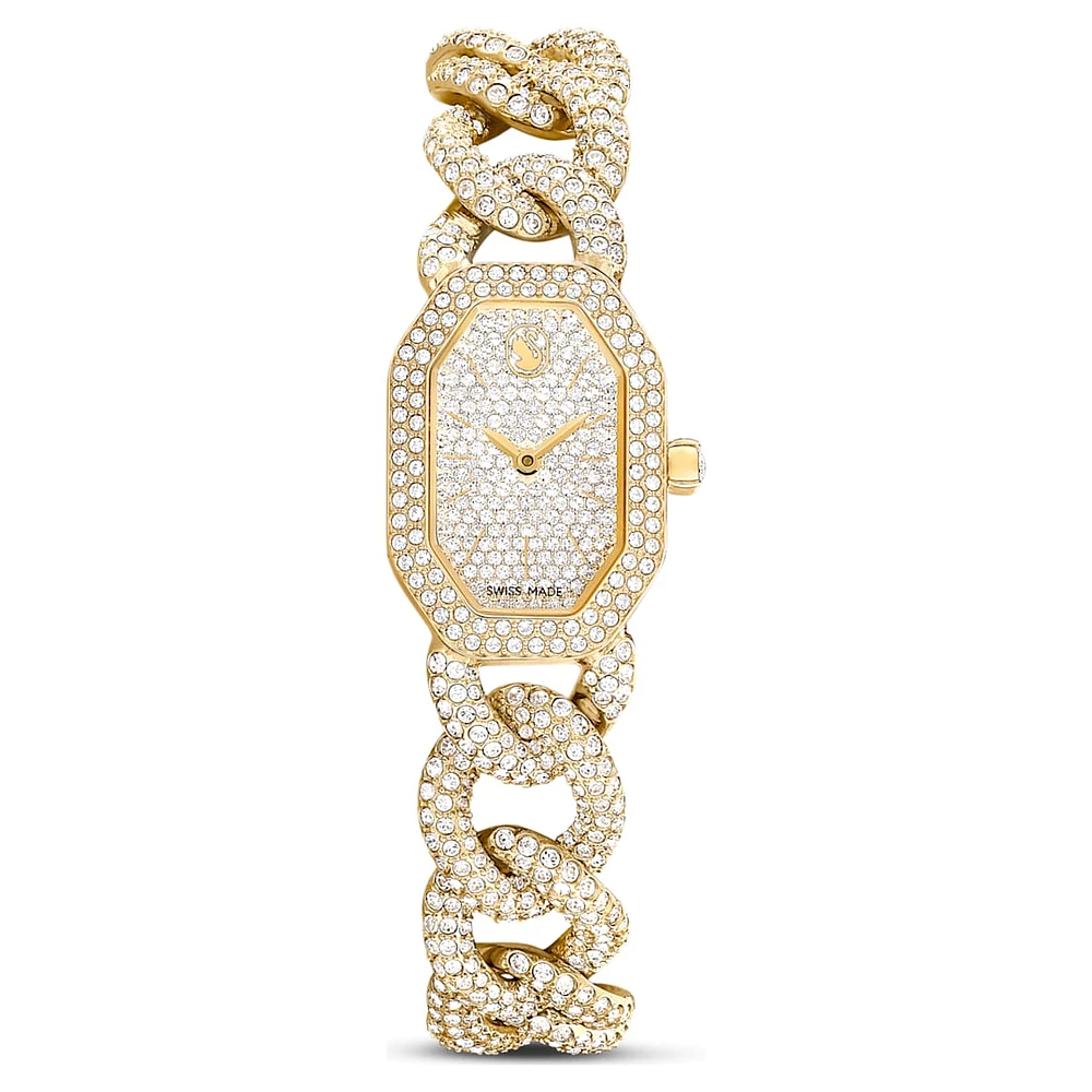 Dextera Chain watch, Swiss Made, Crystal bracelet, Gold tone, Gold-tone finish by SWAROVSKI