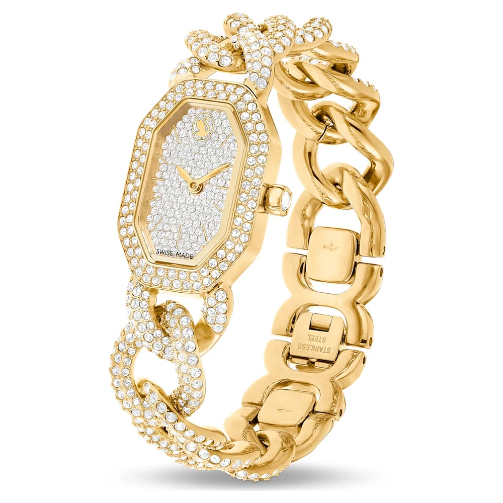 Dextera Chain watch, Swiss Made, Crystal bracelet, Gold tone, Gold-tone finish by SWAROVSKI