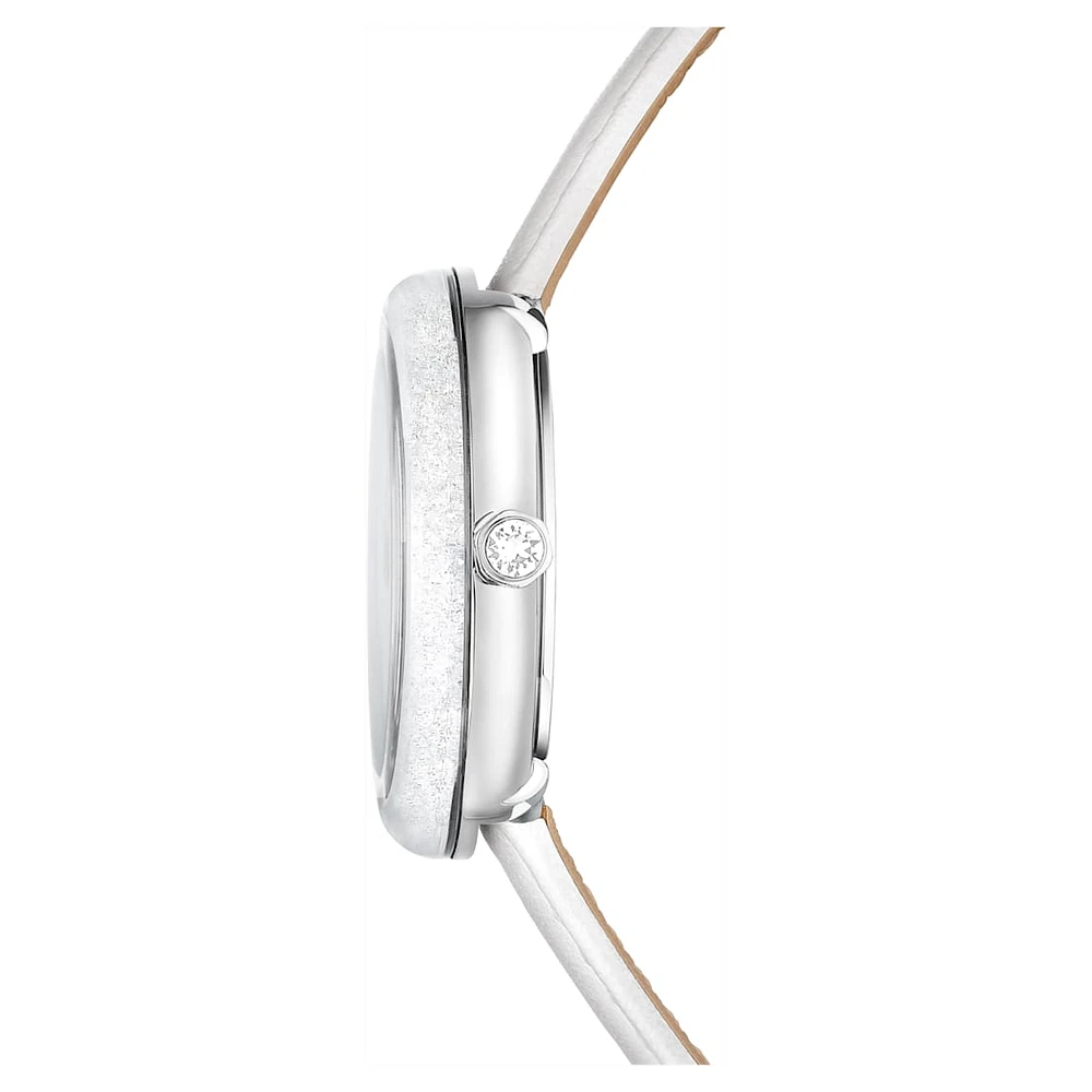 Crystalline Lustre watch, Swiss Made, Leather strap, White, Stainless steel by SWAROVSKI