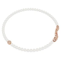 Nice necklace, Crystal pearl, Magnetic closure, Feather, White, Rose gold-tone plated by SWAROVSKI