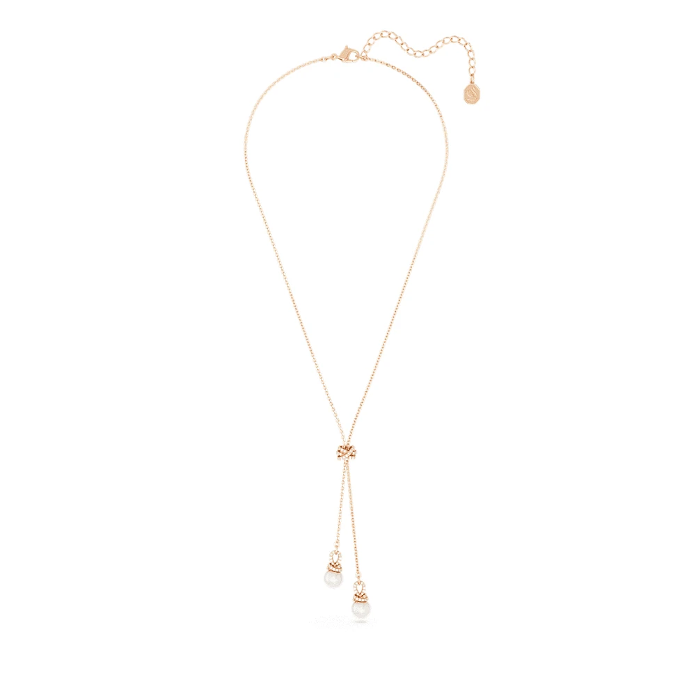 Originally Y pendant, Crystal pearl, White, Rose gold-tone plated by SWAROVSKI