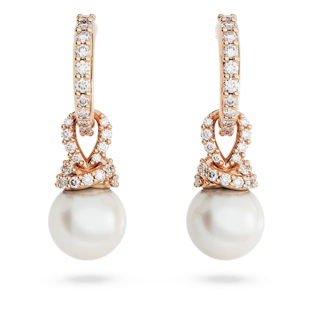 Originally drop earrings, Crystal pearl, White, Rose gold-tone plated by SWAROVSKI