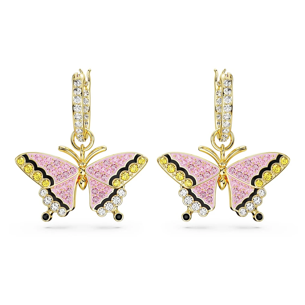 Idyllia drop earrings, Butterfly, Multicoloured, Gold-tone plated by SWAROVSKI
