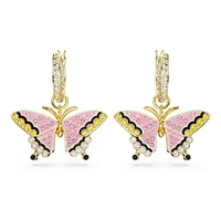 Idyllia drop earrings, Butterfly, Multicoloured, Gold-tone plated by SWAROVSKI