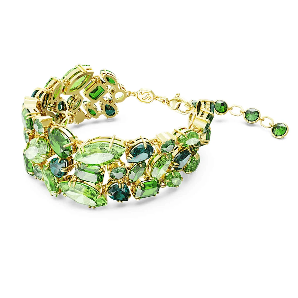 Gema bracelet, Mixed cuts, Green, Gold-tone plated by SWAROVSKI