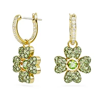 Idyllia drop earrings, Clover, Green, Gold-tone plated by SWAROVSKI