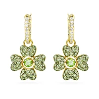 Idyllia drop earrings, Clover, Green, Gold-tone plated by SWAROVSKI