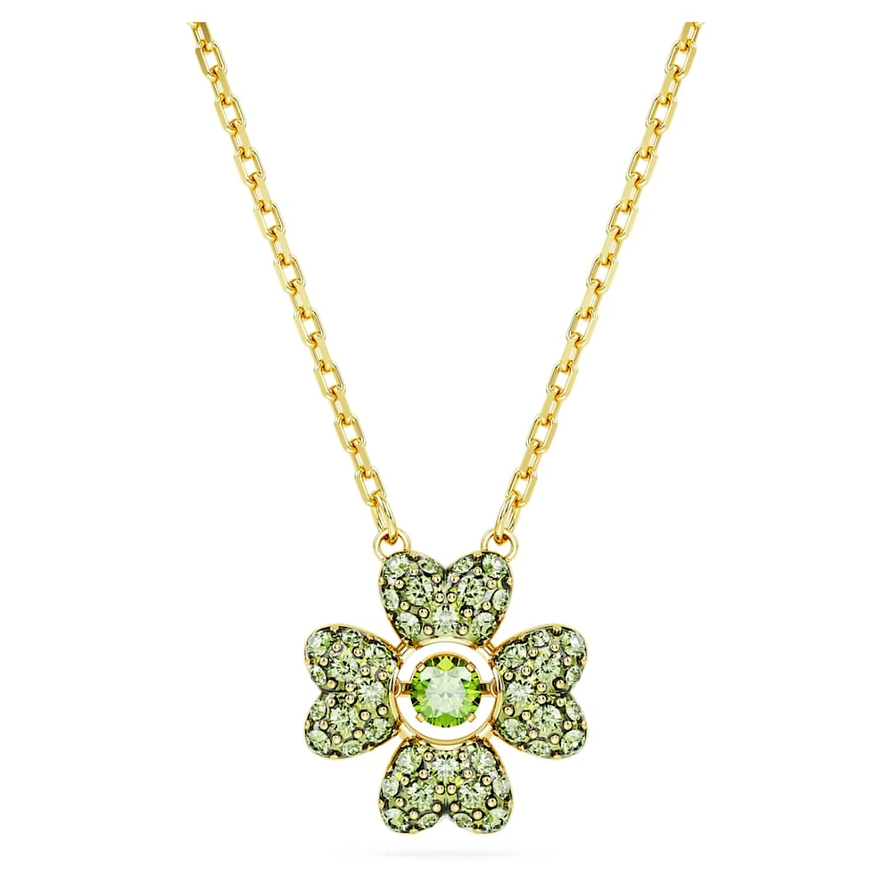 Idyllia pendant, Clover, Green, Gold-tone plated by SWAROVSKI
