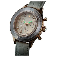 Octea Chrono watch, Swiss Made, Leather strap, White, Rose gold-tone finish by SWAROVSKI