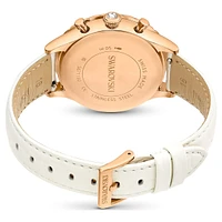Octea Chrono watch, Swiss Made, Leather strap, White, Rose gold-tone finish by SWAROVSKI