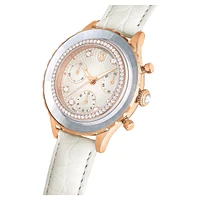 Octea Chrono watch, Swiss Made, Leather strap, White, Rose gold-tone finish by SWAROVSKI