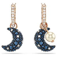 Luna drop earrings, Crystal pearl, Asymmetrical design, Moon, Multicolored, Rose gold-tone plated by SWAROVSKI