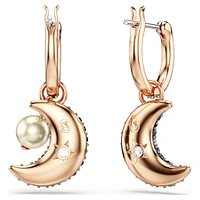 Luna drop earrings, Crystal pearl, Asymmetrical design, Moon, Multicolored, Rose gold-tone plated by SWAROVSKI