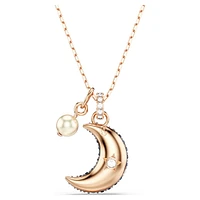 Luna pendant, Crystal pearl, Moon, Multicolored, Rose gold-tone plated by SWAROVSKI