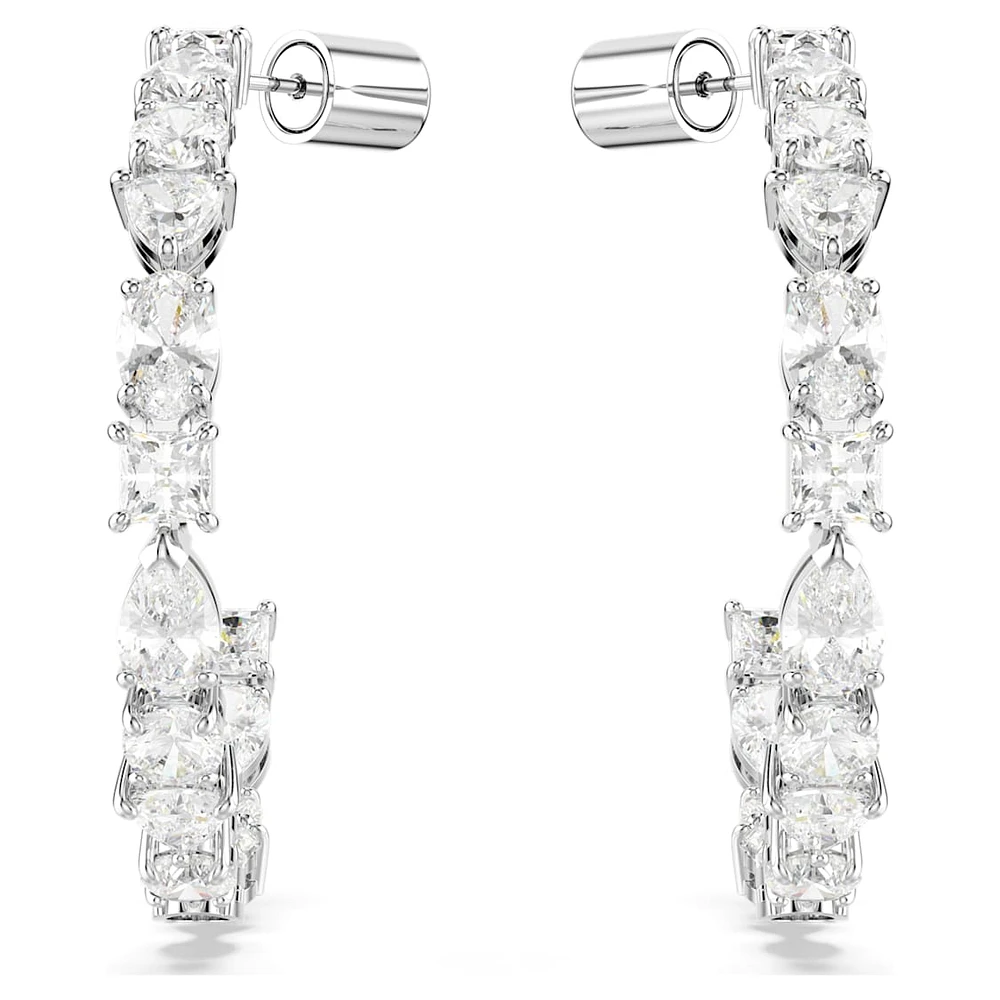 Mesmera hoop earrings, Mixed cuts, White, Rhodium plated by SWAROVSKI